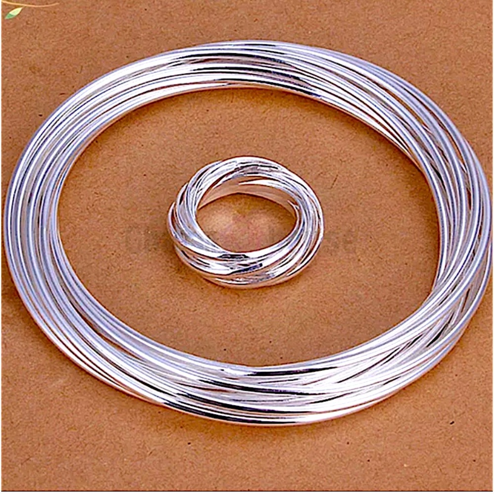 Sterling Silver Bangle Bracelet Set With Matching Ring